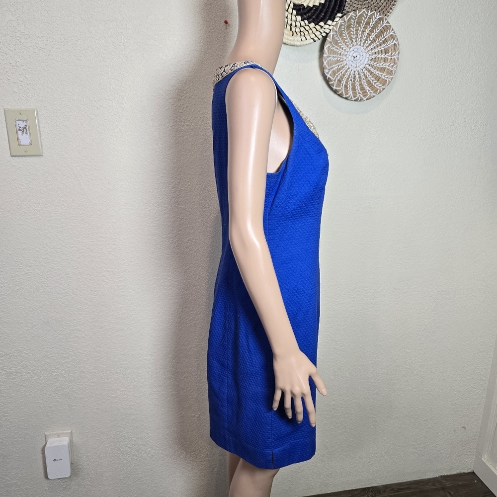 Lilly Pulitzer Womens Size 6 Royal Blue Gabby Shift Dress Embellished Neckline - Picture 11 of 13